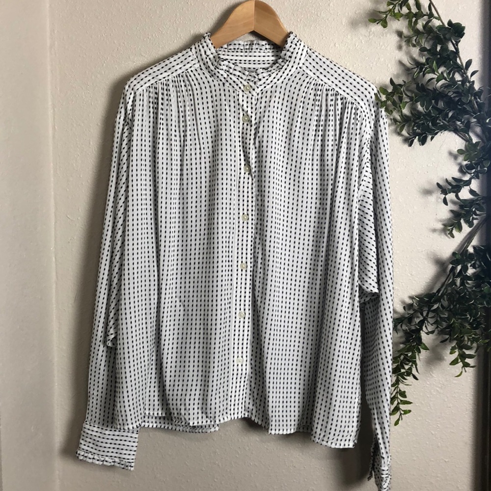 LOFT long sleeve white button down ruffle